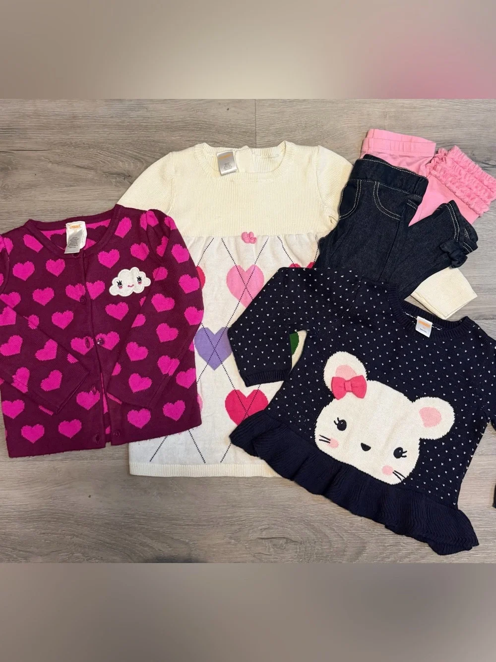 Gymboree 2T Girls Coordinated Sets Sweater Dress Pink, Purple & Green Hearts